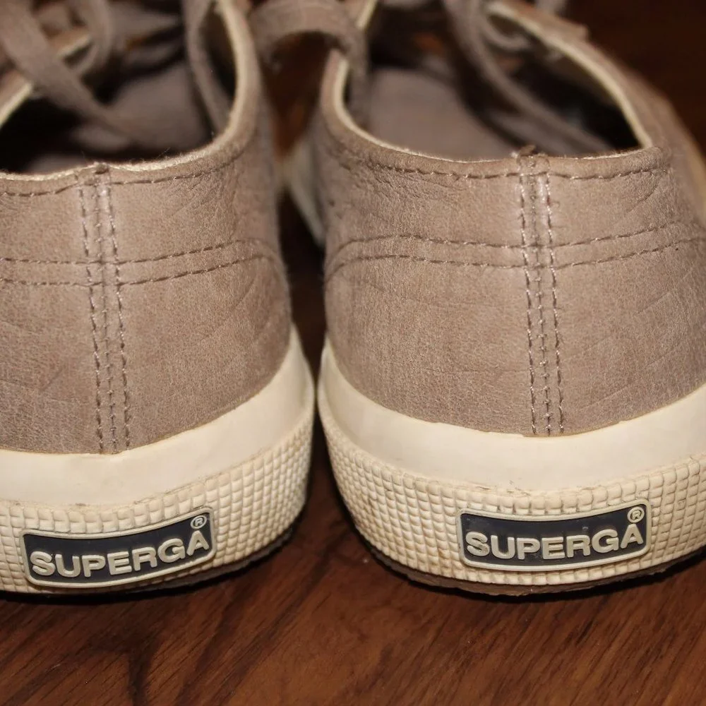 Superga Womens Sneakers Tan Gray Lace Up Leather Shoes 37 7